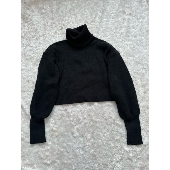 Fashion Nova Small Dark Green Cropped Knit Turtleneck Sweater Balloon Sleeve - Picture 2 of 7